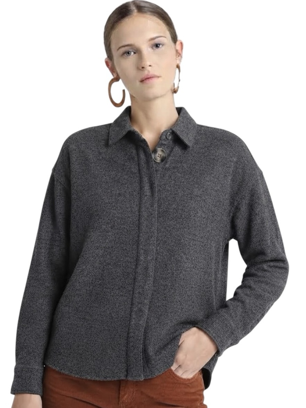 MADEWELL Bromley Flannel Shirt S 22” p2p Charcoal Gray $88 Retail EUC